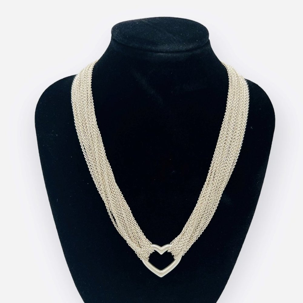 Multi Strand Heart Necklace Sterling Silver
